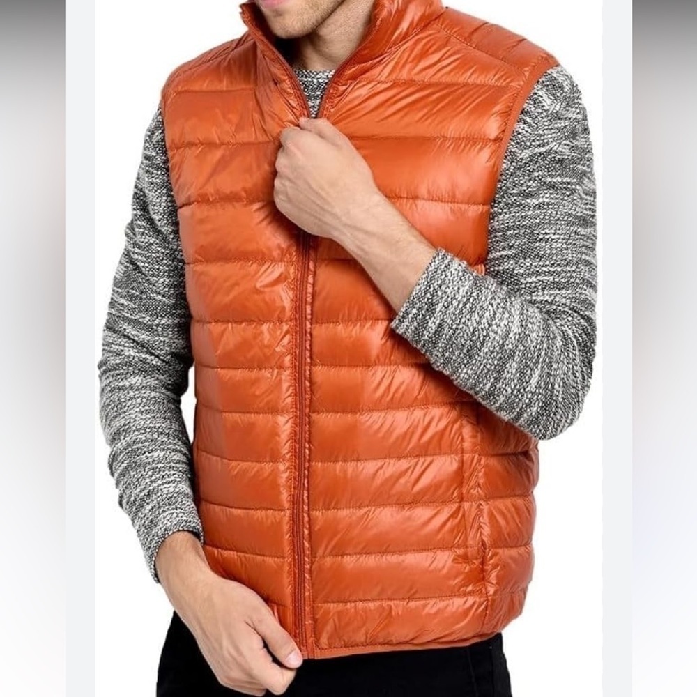 Halifax men’s Puffed Down goose Lightweight Packable Jacket Rust orange size S